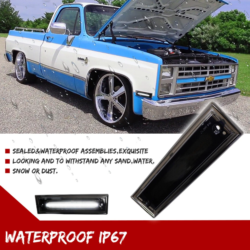 Luz marcadora frontal LED blanca con lente de humo para 81-91 Chevrolet C10 C20 C30 GMC Foto 4 de 4