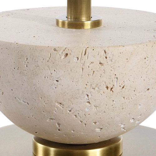 HEMISPHERE COMTEMPORARY BUFFET TABLE LAMP BRUSHED BRASS WITH TRAVERTINE 30481 - Picture 5 of 6