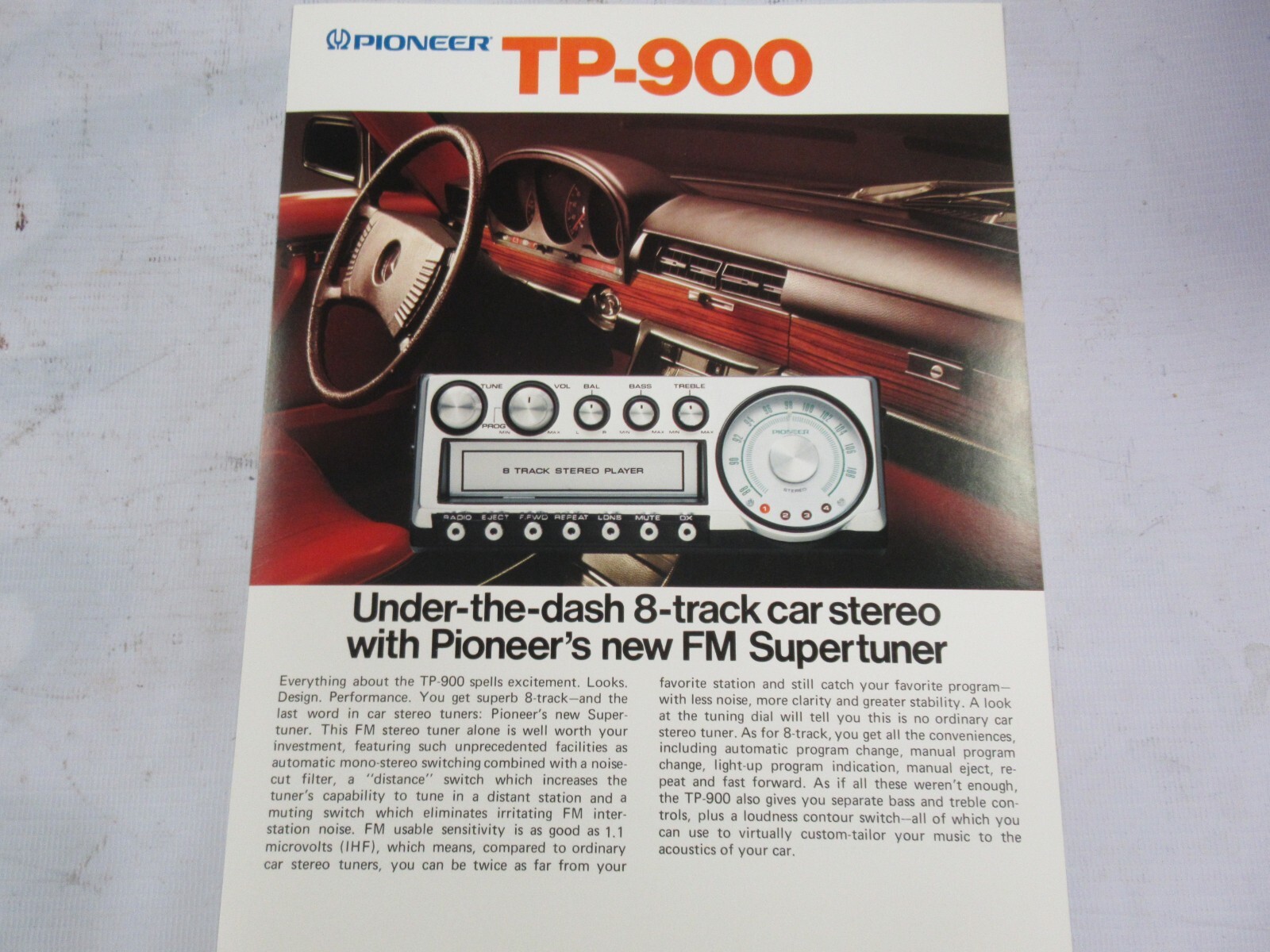 Pioneer TP-900 Vintage Car 8 track Original Catalogue / brochure Japan Printed