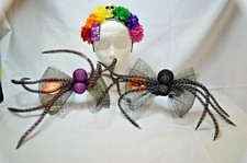 U PICK HALLOWEEN Spider Head Band Purple Black Bow Adjust DAY Dead SKULL Flowers