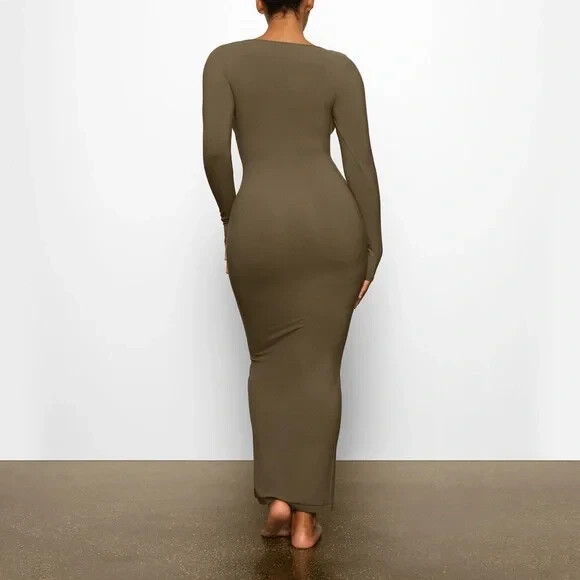 NWT SKIMS OXIDE Square Neck Soft Lounge Long Sleeve Maxi Dress XL