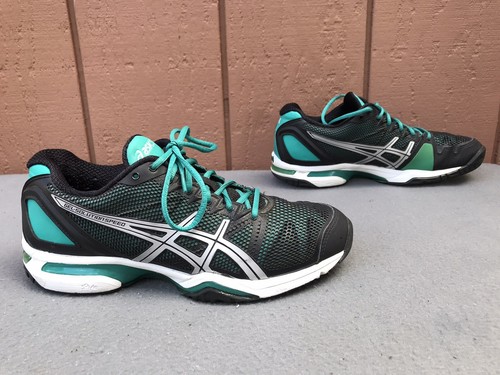 RARE ASICS GEL Solution Speed 3 Women US 8 Tennis Shoes Sneakers Black Green C5 - Picture 5 of 8