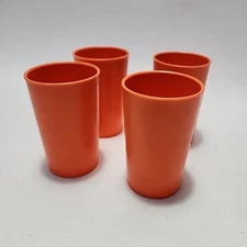 Set Of 4 - Vintage Orange Tupperware Spice Shakers Cups 3.5” 102-21 No Lids