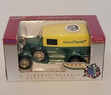 Liberty Classics Ford Model "A" Van Coin Bank TrueValue Green Thumb read/pics