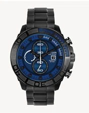 NWT Citizen CA0525-50L Eco-Drive Black Titanium Blue Dial Chronograph Watch