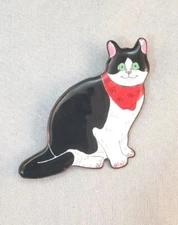 RARE Signed Elvie Zell Enamel New Old Stock Tuxedo Cat 1 Handkerchief Pin Brooch