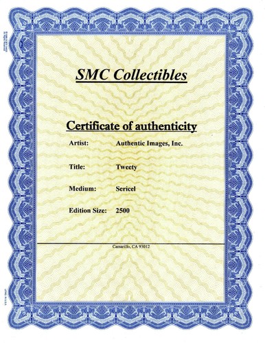 2002 Tweety, Authentic Images, Sericel, Looney Tunes, Warner Bros., w/Ctf Auth - Picture 2 of 2