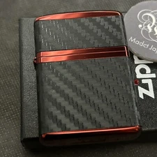 Zippo Armor Oil Lighter Black Carbon Series Wine Red Ion Coating Brass Japan
