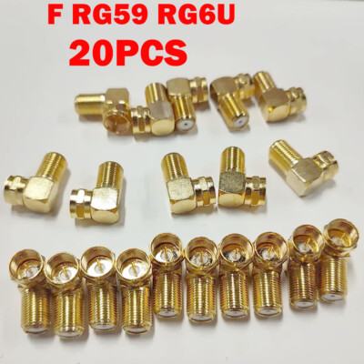 20X 90Degree Right Angle Gold Plated F RG59 RG6U Coaxial Coax Connectors Adapter