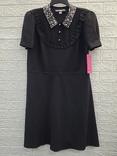 New Karl Lagerfeld Scuba Crepe Pearl Beaded Little Black Dress Size 14