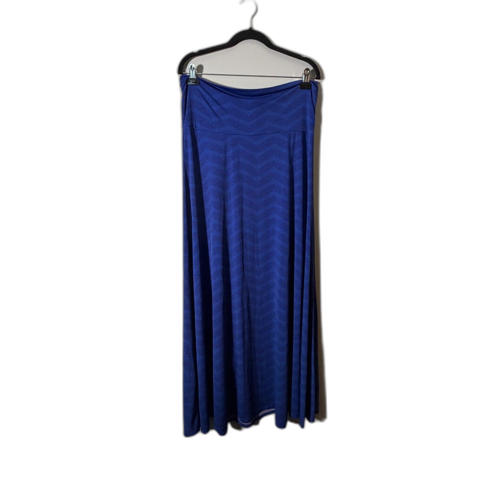 LuLaRoe Skirt L Blue Maxi Skirt Geometric Stretch Pull On Women-image