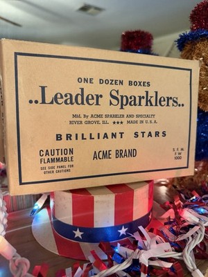 Vintage Acme Brand Leader Sparklers Empty 4th Of July Patriotic Ephemera Box