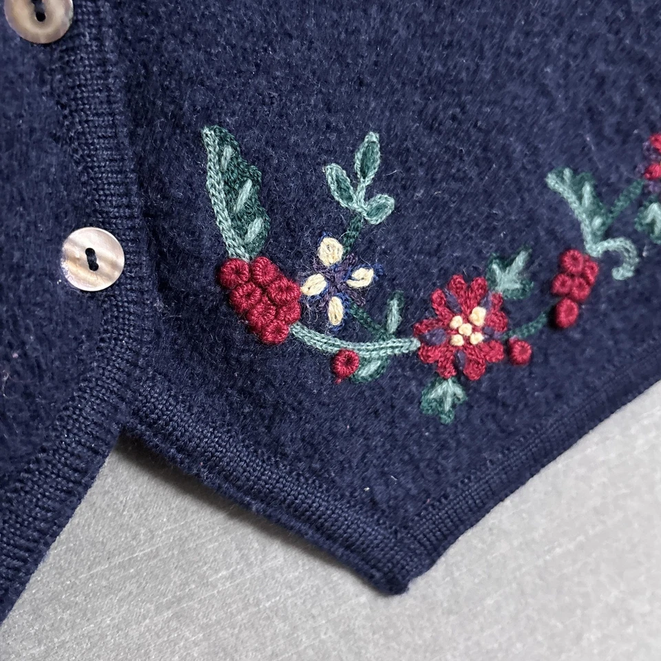 Vintage Talbots Sweater Vest Large Blue Wool Embroidered Floral 90s Preppy Boho - Image 2 of 4