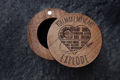 Brown Wooden Custom Engraved You Make My Heart Explode Wedding Proposal Ring Box