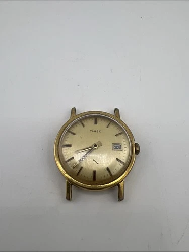 Vintage 1970s Timex Watch Mens Gold Tone Mechanical For Parts NO Battery NO Band