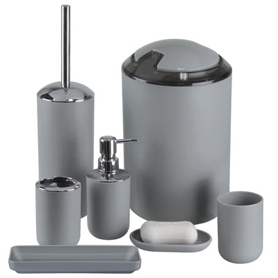 Bathroom Accessories Set,Grey Bathroom Set,7 Pieces Bathroom Accessory Set,Tray,