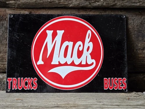 1950'S VINTAGE MACK TRUCKS BUSES HEAVY PORCELAIN METAL DEALERSHIP SIGN 12"