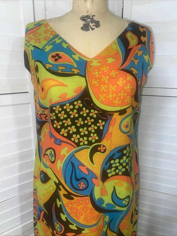 Tori Richard Honolulu 70s Maxi Vintage Sheath Dress Hippie Disco Floral Sz M/L - Image 2 of 4