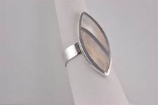 Sterling Silver Mosaic Tan Beige Mother of Pearl Inlay Band Ring 925 Sz: 6