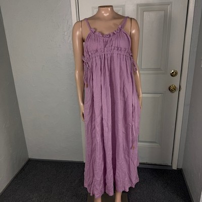 Free people C'est Bon Midi Women's Dress small Maxi Boho Cotton Flowy Tie E4-23