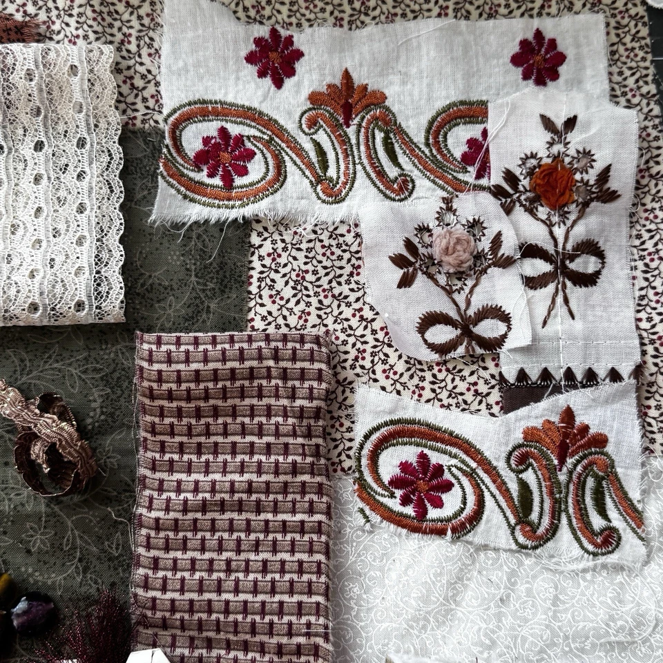 Kit de puntada lenta diario chatarra botones de tela cinta de encaje marrón blanco crudo ribete Foto 4 de 4