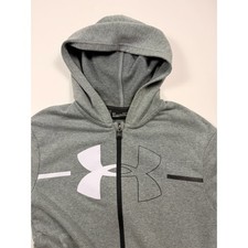 Under Armour Boys Loose Fit Gray White Pullover Hoodie Sweatshirt Size XL