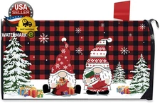 Christmas Magnetic Mailbox Cover, Winter Xmas Red Buffalo Plaid Standard Mailbox