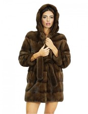 Coat 48 long 84 cm mink fur demi hood fur lined...