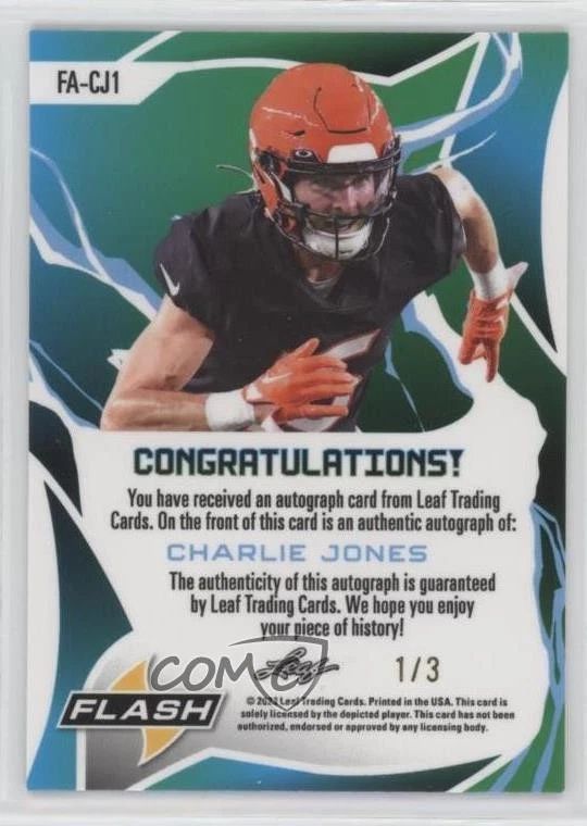 2023 Leaf Eclectic Flash /3 Charlie Jones #FA-CJ1 Rookie Auto RC - Image 2 of 2