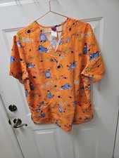 Womens The Wonderful World Of Disney Eeyore Halloween Spider Web Scrub Top L