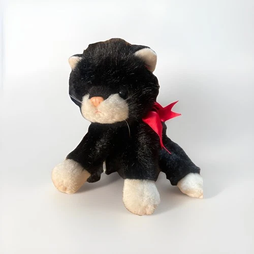 VTG TY Classic Plush Boots the Black & White Cat red bow 8-10 inch 1997 Floppy