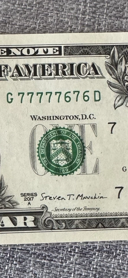 Fancy $1 Binary Note Uncirculated 6 Of A-kind SevenW/2 Six 77777676 Series 2017A - Image 2 of 2