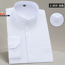 Herren Stehkragen Langarm Slim Fit Weich Bequem Sozial Französisch Manschetten Dre