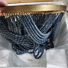 Boho Brushed Gold Metal Chandelier with Draped Wood Beads Farmhouse Lighting