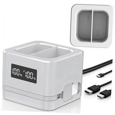 2026 Upgraded 2-Slot Ring Battery Charging Hub, LED Digital white 2-Slot
