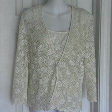 Alex Evenings Cream Ivory 2 piece jacket tank wedding cocktail small petite