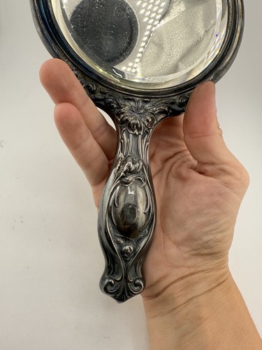Antique RW&S Robert Wallace & Sons Sterling Hand Mirror 3500 Violet Pattern Dent - Bild 5 von 10
