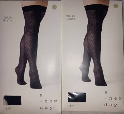 Lot Of 2 - A New Day  - Thigh Highs- Chevron Pattern Ebony Black, Size m/L