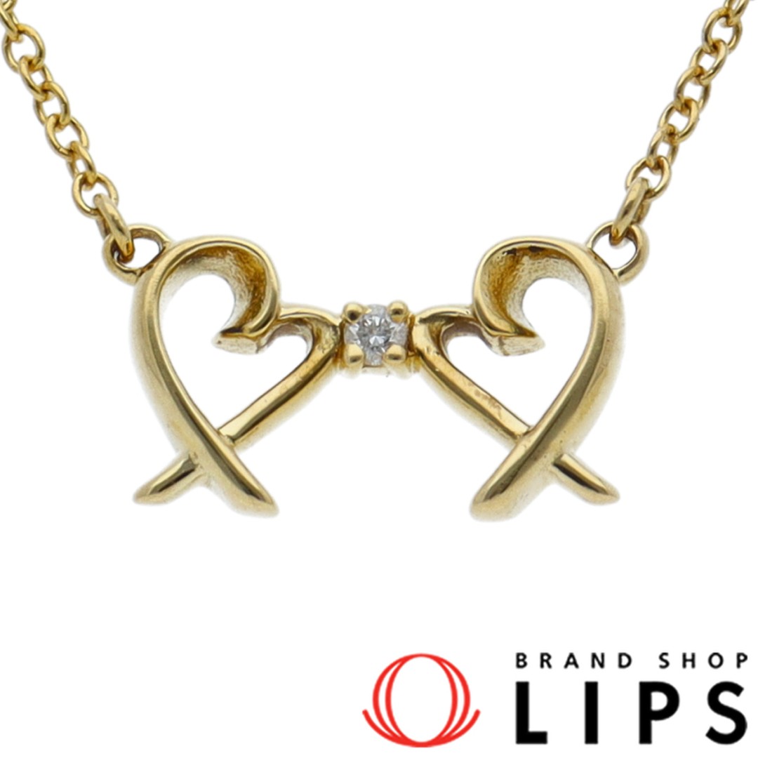 Tiffany Double Loving Heart 1P Diamond Pendant Necklace 0.6cm