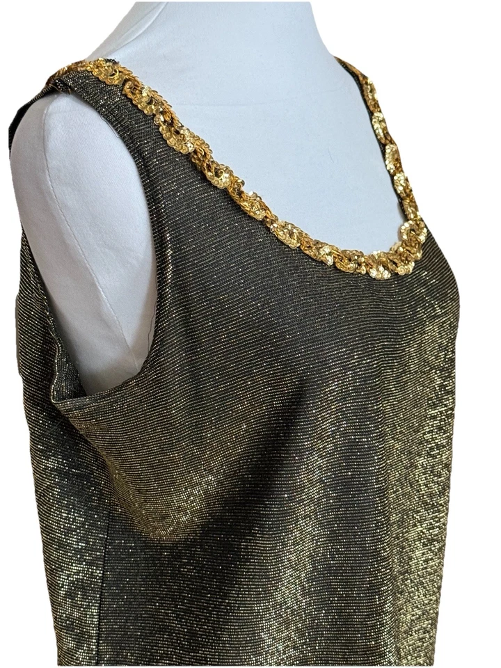 TWEEDS редкая винтажная 80-х черный + золото мерцающие блестки без рукавов блузка верхний Med - Изображение 4 из 4