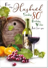 Doodlecards Husband 80th Birthday Card Age 80 Wine Vineyard