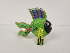 Raro pez de madera pintado tallado a mano de Oaxaca México pez Alebrijes
