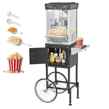VEVOR 800W Commercial Popcorn Machine Cart 8oz Stainless Kettle 48 Cups Black