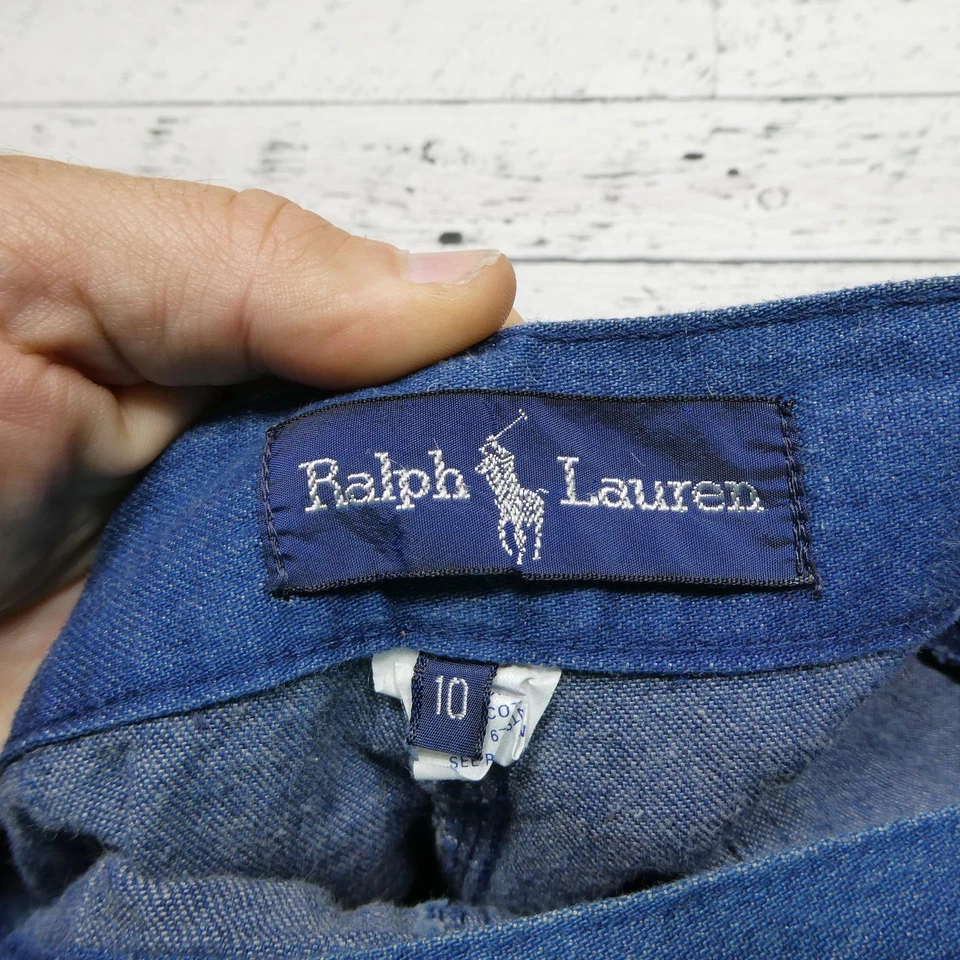 Saia Feminina VINTAGE Ralph Lauren 10 Azul Denim Linha A Botão Lateral Carpinteiro - Imagem 4 de 4