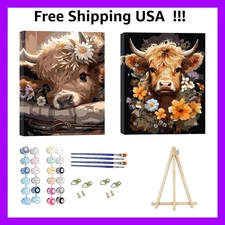 2 Pack Paint by Numbers Kit for Adults with Frame,Cattle Paint by Numbers for...