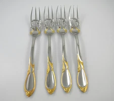 Yamazaki CACHE GOLD 4 Dinner Forks Glossy Stainless Steel Flatware Japan
