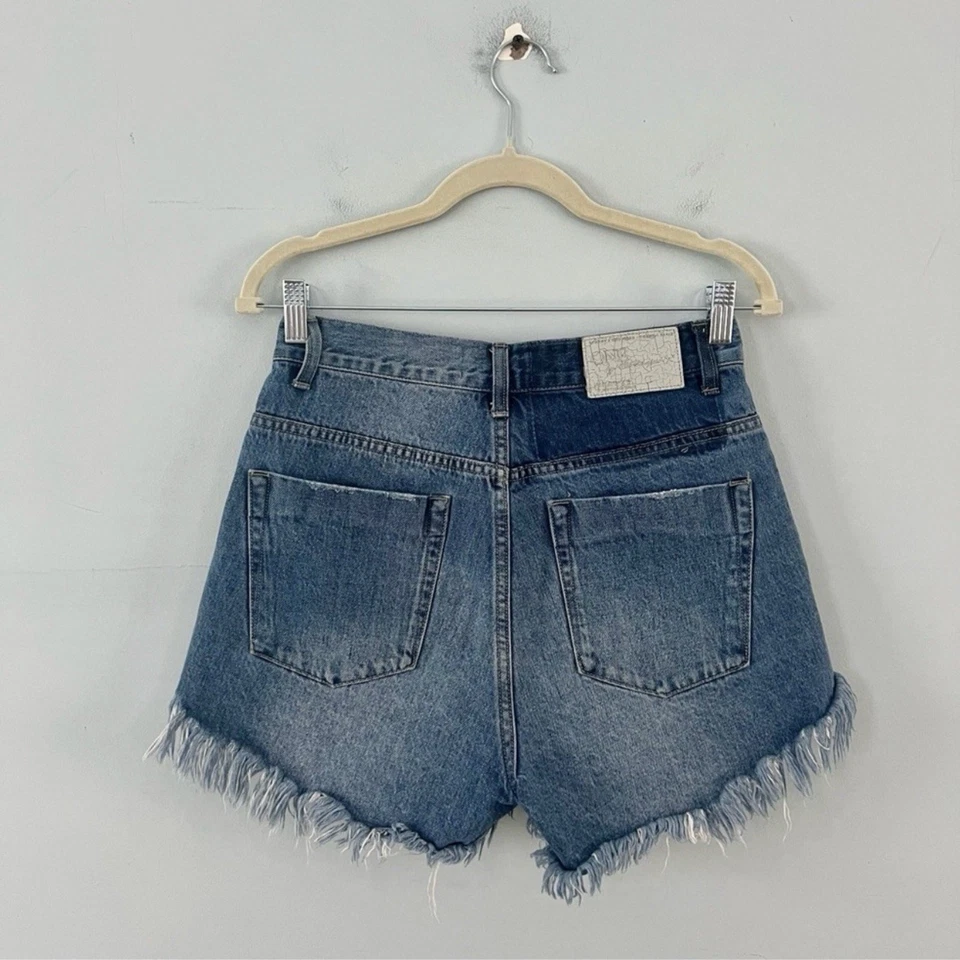One Teaspoon Hawks Jean Shorts High Waist Raw Hem Distressed Denim Size 28 - Image 4 of 4