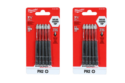 Milwaukee Shockwave 3-1/2'' Phillips Power Bits- 2 Packs of 5 (48-32-4564)_NEW