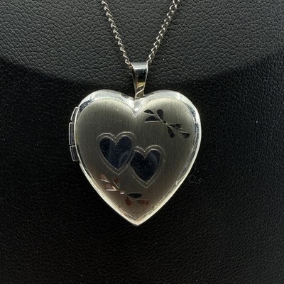 Geätztes Herz Bild Medaillon Sterlingsilber Halskette 18''