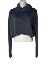 Old Navy Active Sweatshirt Women's Blue Lg Fleece Cropped Drawstring Pullover